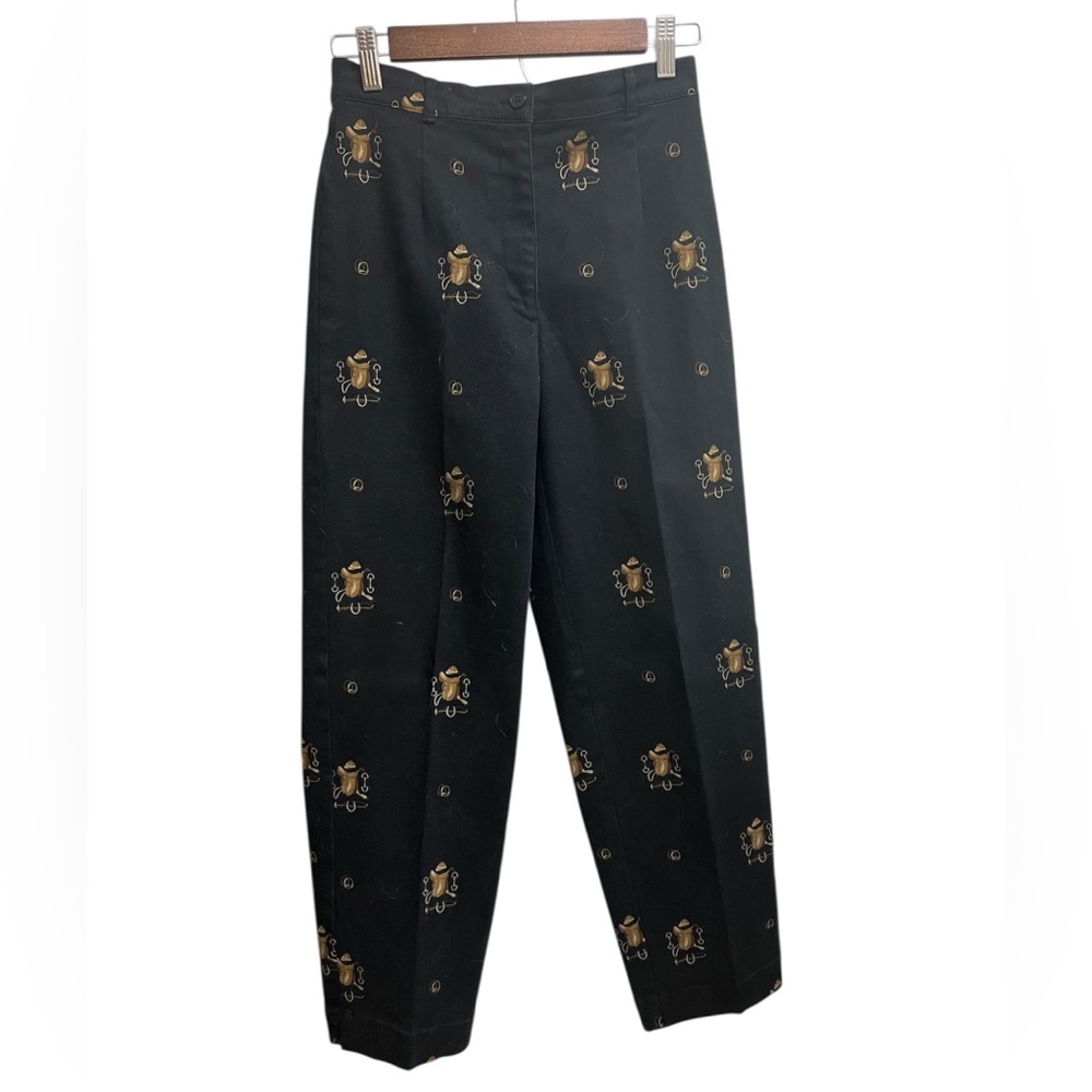 VTG Talbots Stretch Petite Velvet Equestrian Horse Print Trousers Pants SZ 4P